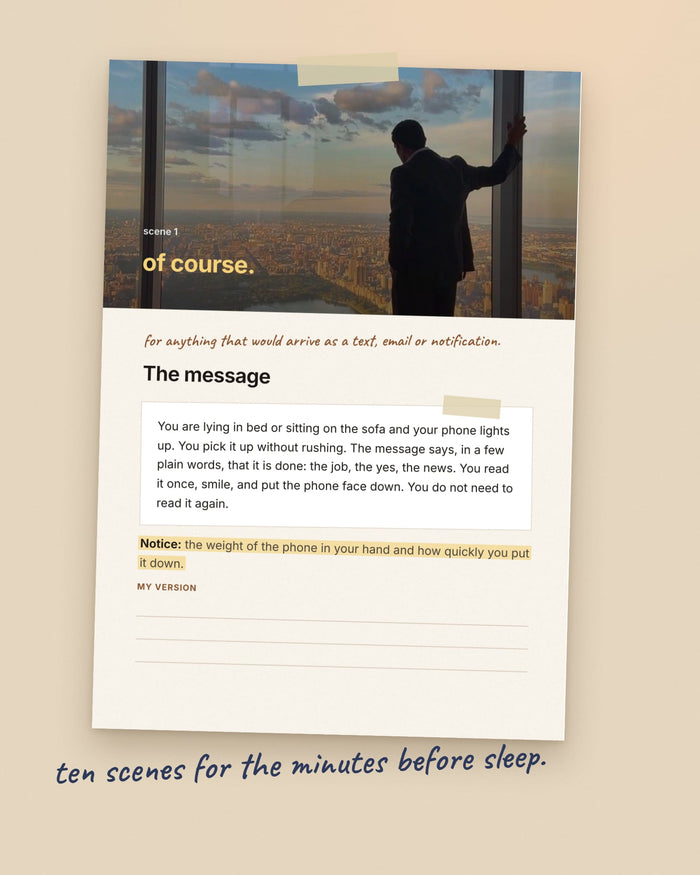 A page from Night Scenes: scene 1, The message, with a short script and a highlighted line to notice.